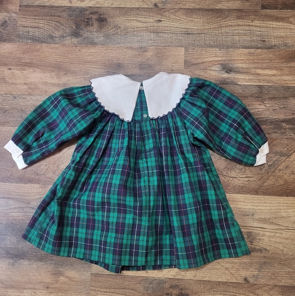 Vintage 80's Carriage Boutique Scottish Green & Blue Plaid Embroidered Babydoll - Picture 6 of 6